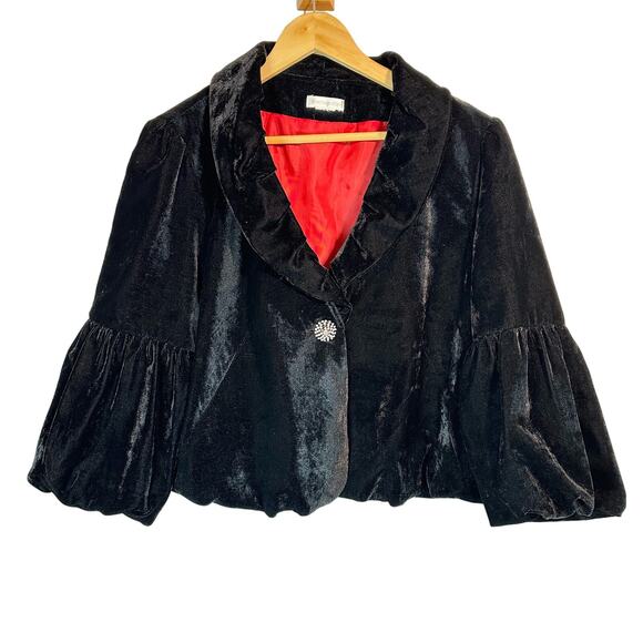 Worthington Womens Black Velvet Crop Jacket with Brooch Style Button Size L - Picture 1 of 12